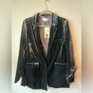 NWT, Anthropologie Alessia Velvet Blazer in Carbon Green, 1X